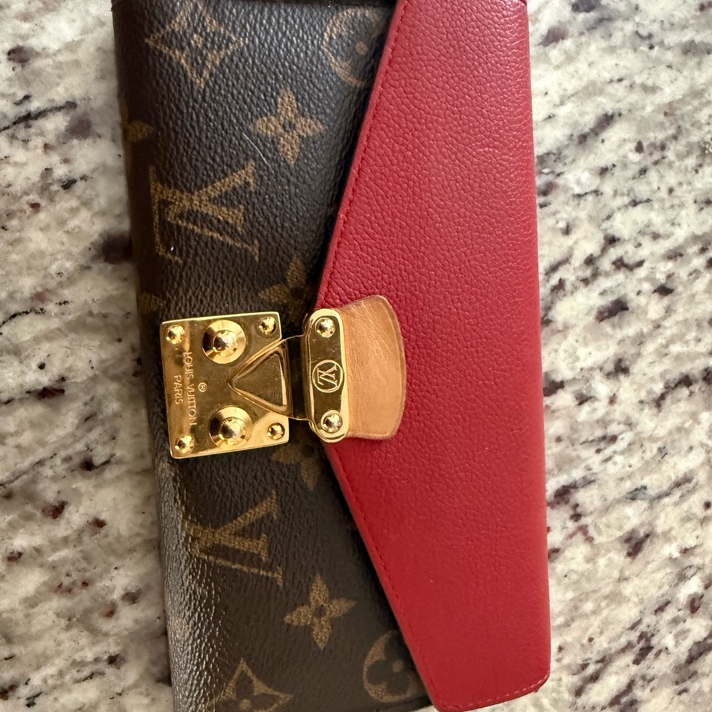 Louis Vuitton Red and Brown Wallet with Gold Accents